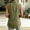 Women's Color V-neck Sleeveless Vest Top Button Inch Shirt