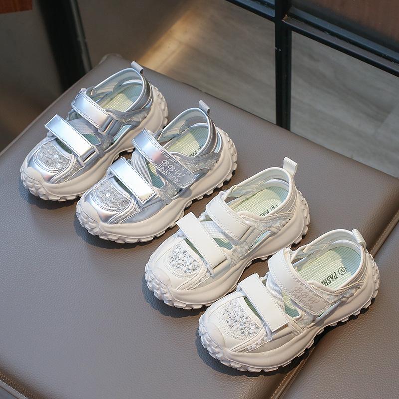 Summer Children Sports Sandals Fashion Girls Causal Princess Sandals 2024 New Cut-outs Chunky Kids School Solid Color Sandals
