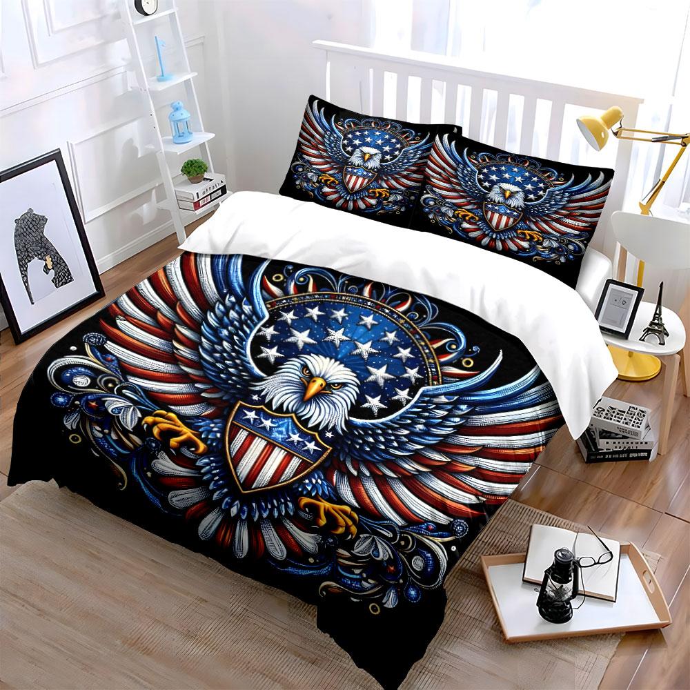 Patriotic Eagle Design Set Exquisite Three-Piece Bedding Set Gift For Kids And Adults
