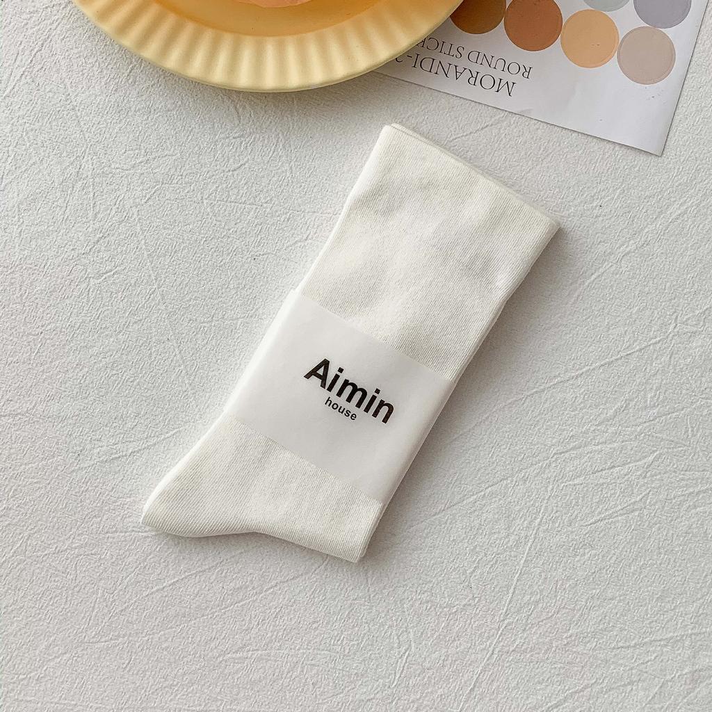 Pre-Autumn Basic Solid Color Mid-Leg Socks Sweet Morandi Color Simple Thin Cotton Socks