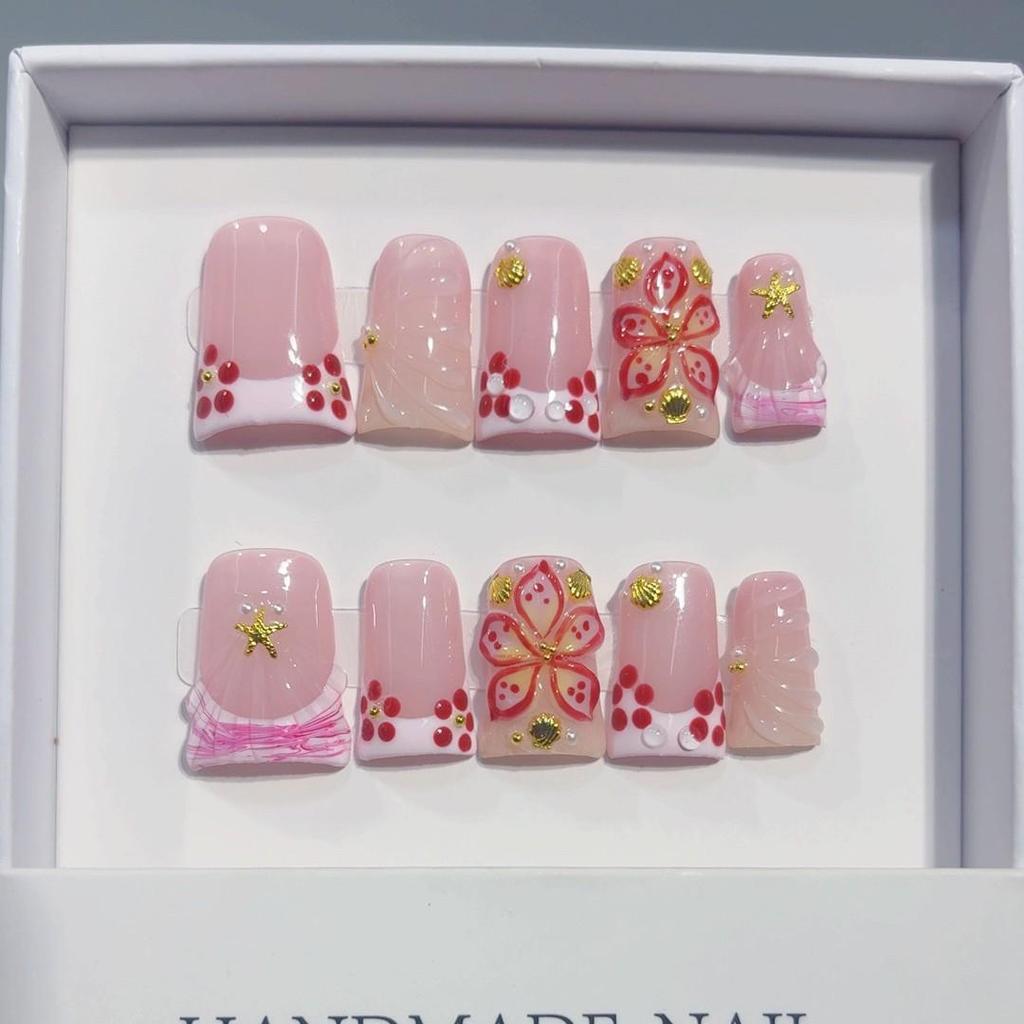 3D Floral Handcrafted French Press-On Nails