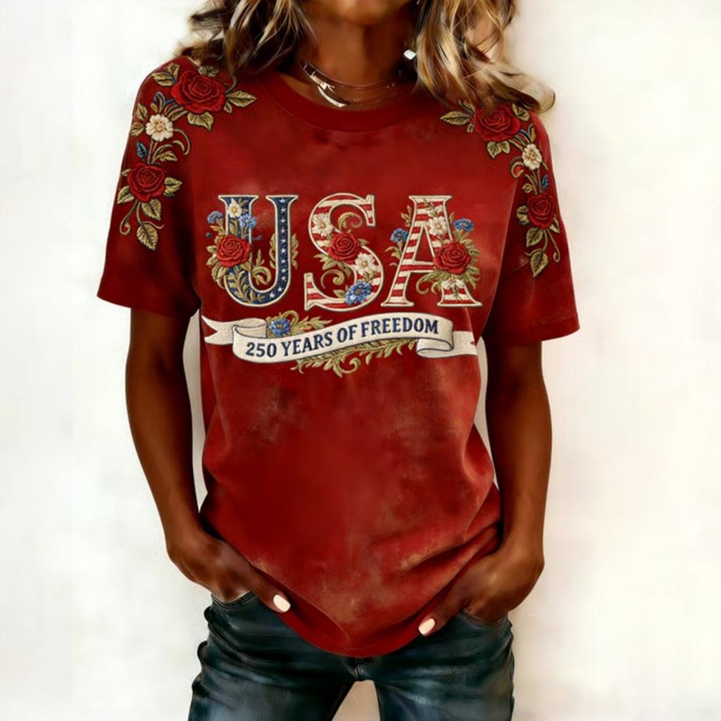 Women's Casual And Fashionable Short-sleeved Printed T-shirt Top