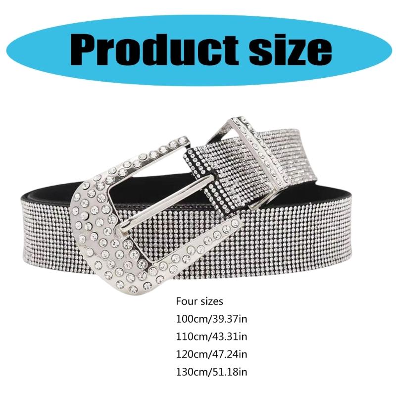 Fashionable Full Rhinestones Belt for Women Elegant Shimmering PU Leather Waist Belt for Evening Dress and Casual Outfit