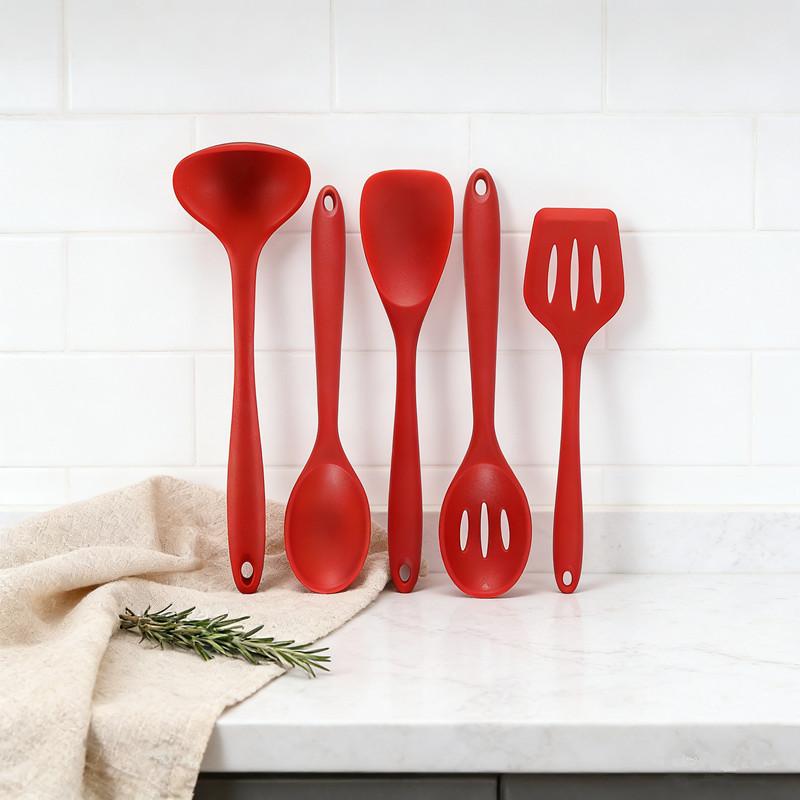 5Pcs/Set Silicone Kitchen Utensil Set With Non-Stick Pans Silicone Spatula Soup Spoon Cooking Tools For Kitchen