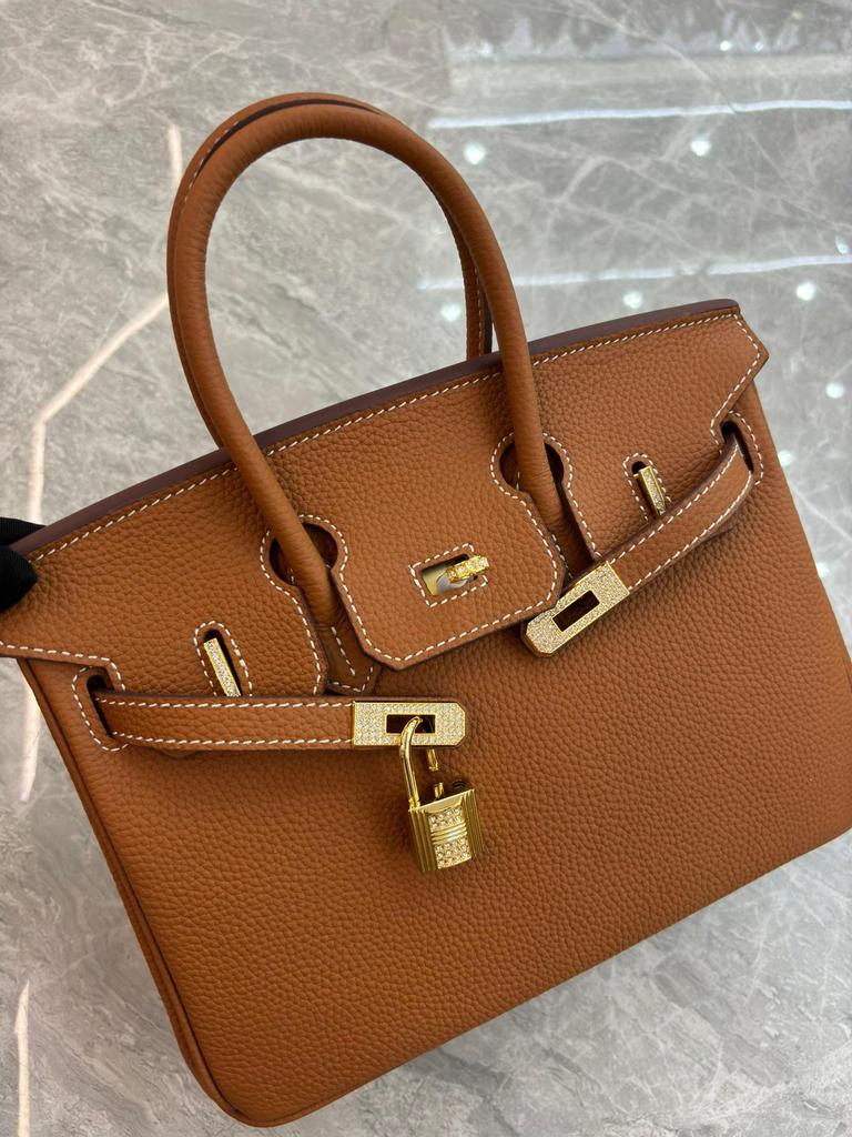 Large-capacity Litchi Pattern Togo Gold and Silver Diamond Genuine Leather Top-grain Cowhide Fashionable and Versatile Single-shoulder Handbag