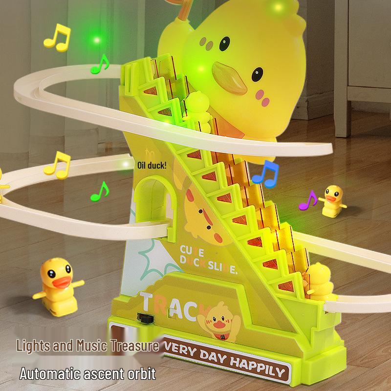 Little Duck Climbing Stairs Toy with Light Music - Educational and Assembling Slide for Children's Head-up Training.