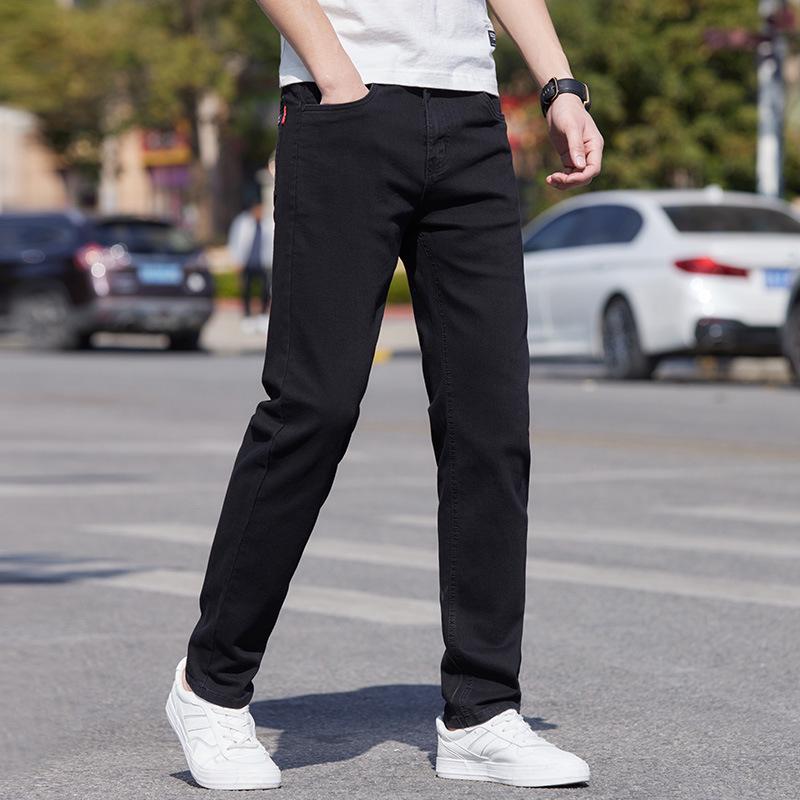 Men's High-End Black Elastic Straight-Leg Jeans for Autumn and Spring