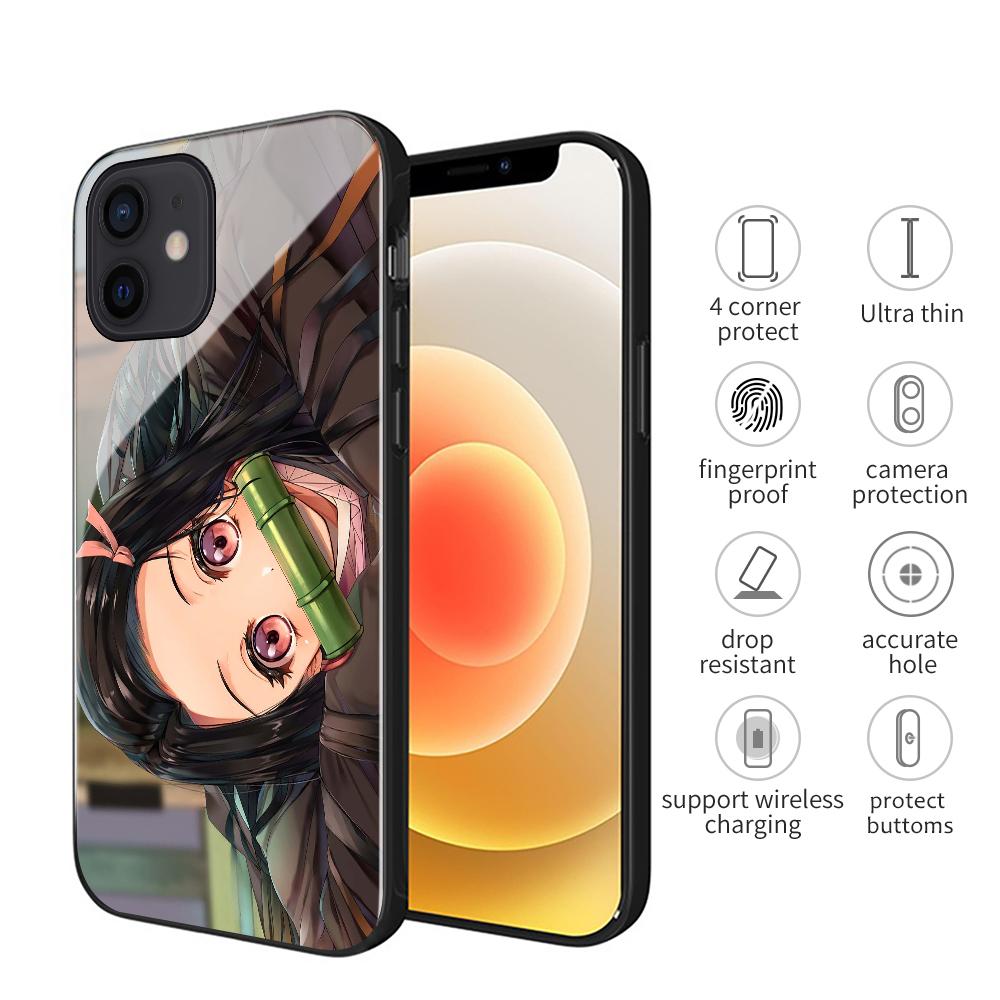 Demon Slayer Kamado Nezuko Phone Case For Iphone  6 7 8 14 Plus 11 12 13 14 Pro max Mini X XR XS Max Tempered glass shell Cover