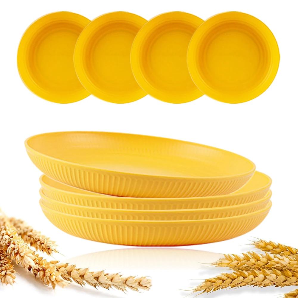8Pcs Wheat Straw Plates Reusable Baby Feeding Dishes Salad Snack Fruit Plate Picnic Dishes Unbreakable Kitchen Dinnerware