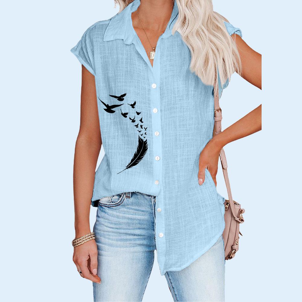 Frauen Mode Revers Hals Kurzarm T-shirt Frühling Sommer Casual Print Blusen Plus Größe Dünne Strickjacke Hemd