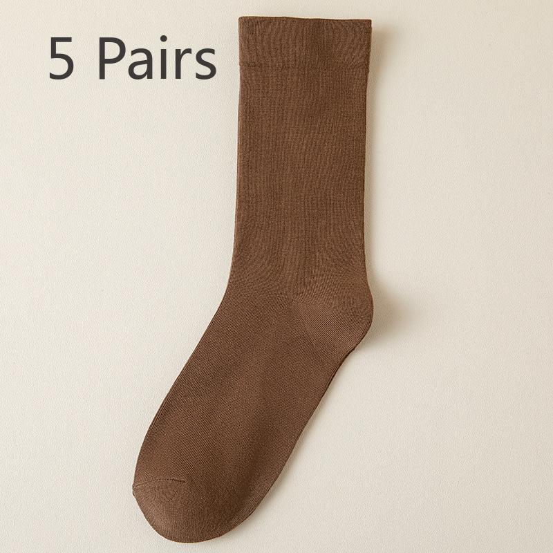 5 Pairs of Pure Cotton Boneless Anti Pilling Mid Calf Socks for Women In Autumn and Winter