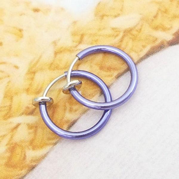 2PCS Cool Fake Stud Earring Clip Piercing Body Nose Lip Goth Punk Ring Hoop Ear Syeer