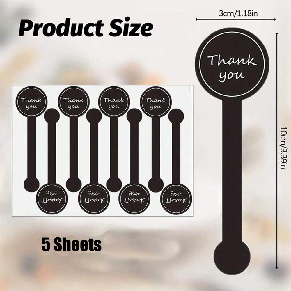 5/10/20/50/100 Sheets Thank You Handmade Seal Stickers Black Striped Long Labels Stickers for Packaging Gift Lollipop Bread