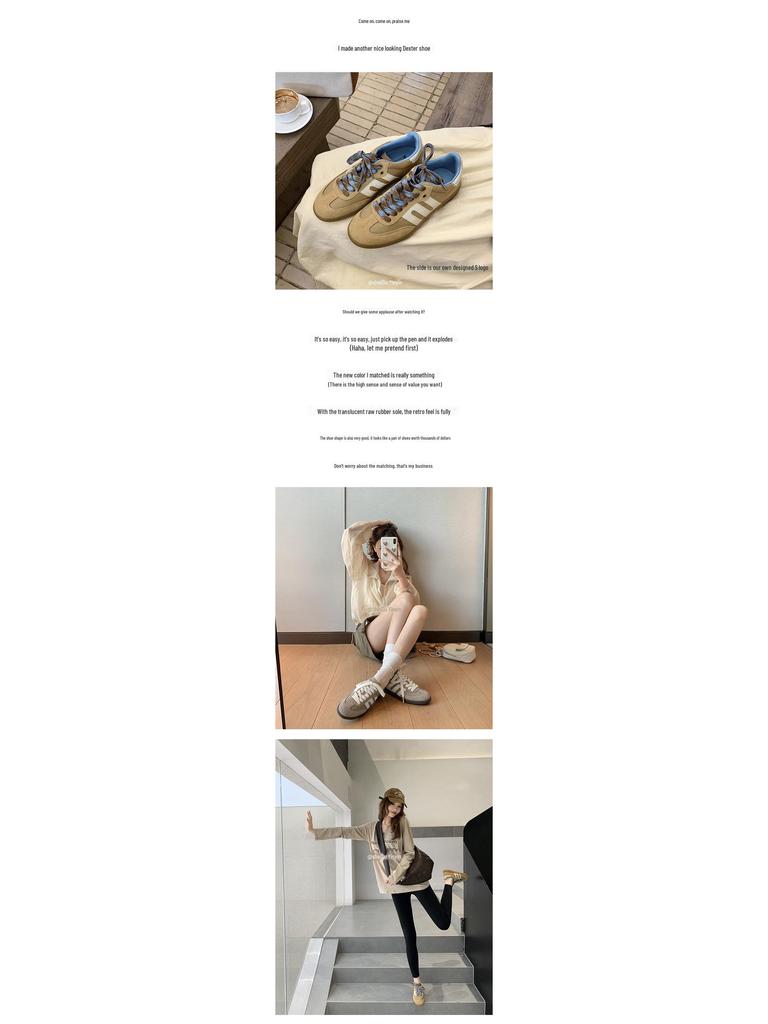 Sheii Su Yinyin Women's Retro Leather Color Block Casual Sneakers