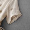 Women's Embroidered Linen Cotton Shirt Dress Casual Turn-Down Collar Short Sleeve Waist Tie Midi Dress