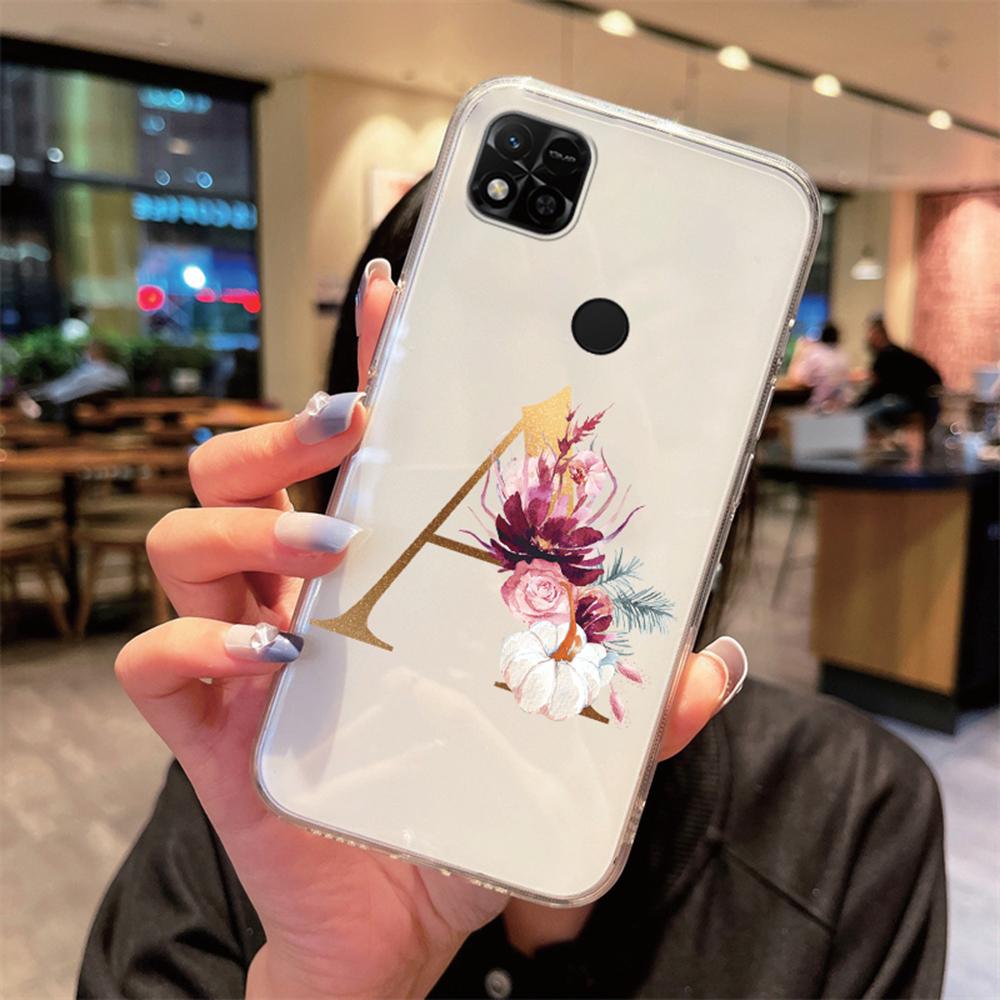 

Colorful Flowers Golden Letters For Xiaomi Redmi 9C 9A 9T 10C 12C 9 Transparent Clear Phone Case Women Camera Protection Cover Redmi 9