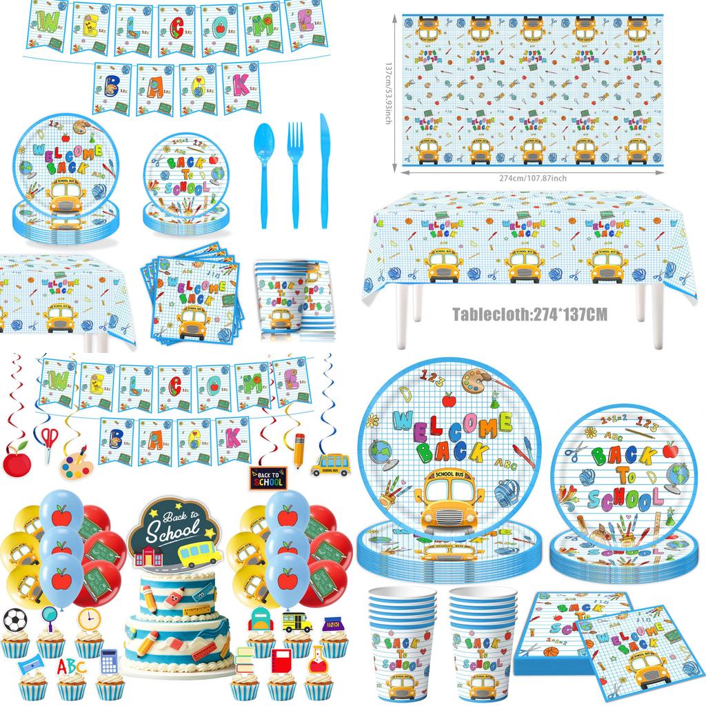 Animated Back To School Party Supplies Set With Paper Plates Cups Napkins For Student Celebration