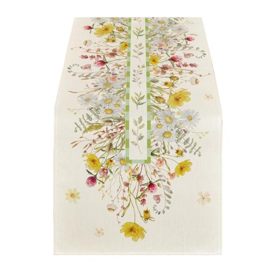 Floral Table Runner Spring Summer Linen Watercolor Flowers Plants Table Runner Machine Washable Table Protector for Home Farmhouse Dinner Party
