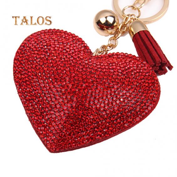 Women Romantic Key Chain Love Heart Shape Crystal Stone Tassels Bag Charms Keyring Trinket