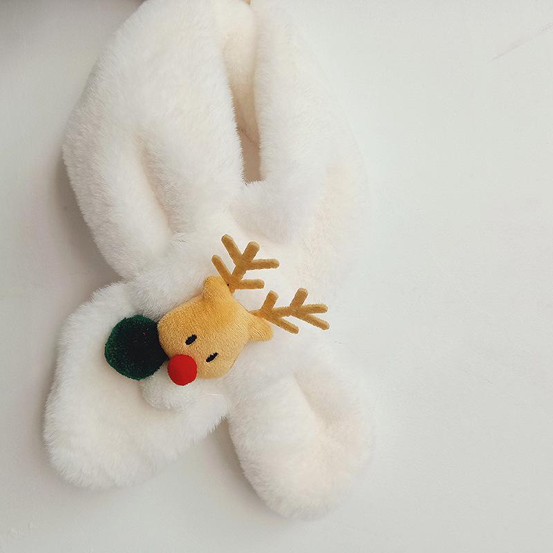Koreanischer Weihnachts-Rentier-Schal für Kinder - Winterlicher Plüsch-Bommel-Schlauchschal für Jungen & Mädchen.