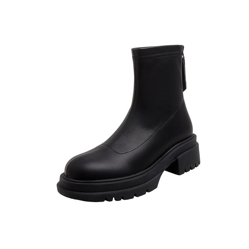 Thick-soled British style short boots women's thin boots autumn and winter new small man heightened zipper elastic thin boots
