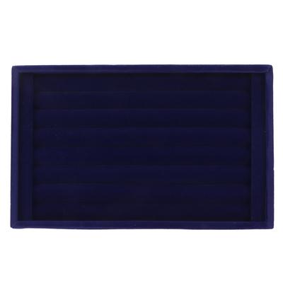 7 Slots Ring Earrings Tray Multifunctional Space Saving Blue Velvet Jewelry Showcase Display