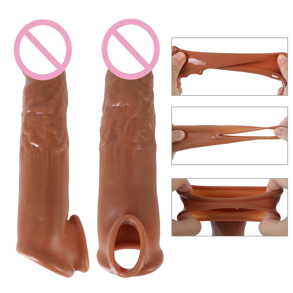 Sexuální hračky pro muže na zvětšování penisu pro muže Oddálení ejakulace pro muže Realistický kondom na penis 18cm Prodlužovač rukávů na penis