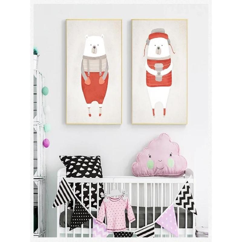 Charming Animal Portraits HD Canvas Wall Art  Hippo Penguin Polar Bear  Modern Decor for Bedroom  Living Room