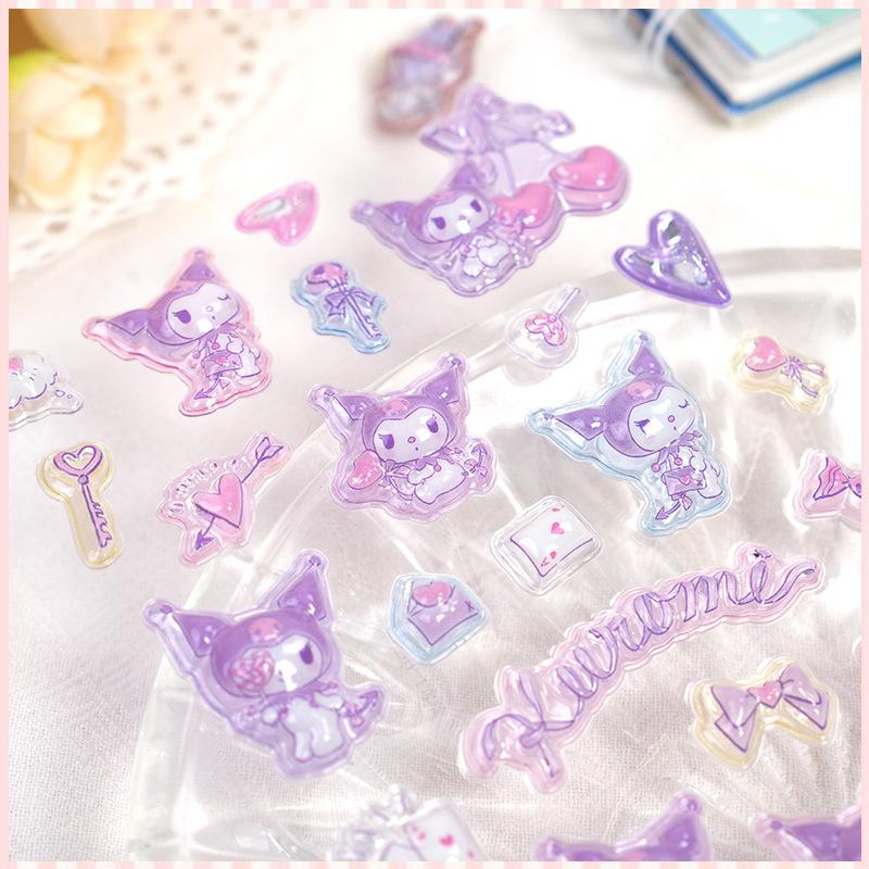 Genuine Kawaii Kuromi 3d Embossed Fun Stickers Cute Crystal Diy Phone Case Decoration Stickers Student Account Stickers Gifts