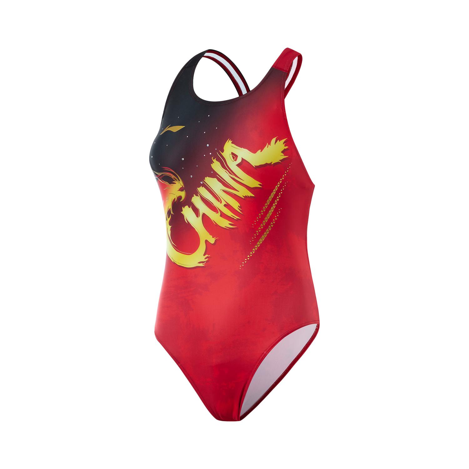 Li-Ning Серия для плавания Буквенный Цветовой Блок Круглый Вырез Удобный Дышащий Без Рукавов Цельный Купальник Женский купальник Киноварно-Красный ASLU088-1 M