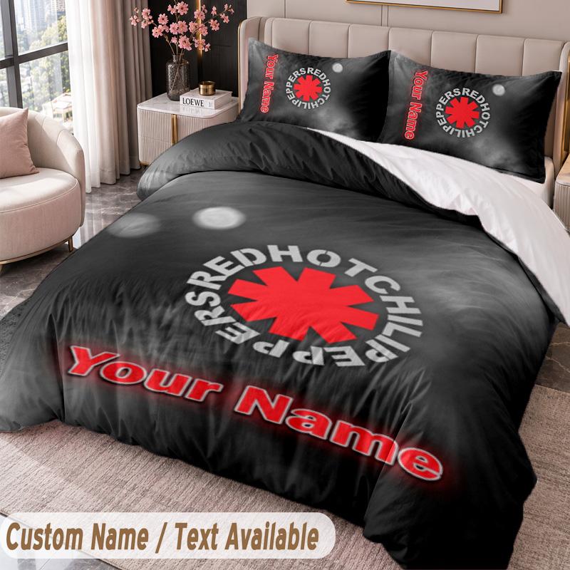 Red Hot Chili Peppers Printed Bedding Set Custom Name Text 1 Duvet Cover 2 Pillowcases For Bedroom