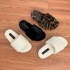 Winter New One-word Platform Slippers Women's Leopard Print Fluffy Shoes Women Wear Fashionable Internet Celebrities with Warm Shoes