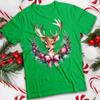 Womens Reindeer With Pink Bow Greenery Christmas T-Shirt Tee #MC