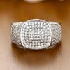 Trendy Inlaid Rhinestone Women Men's Rings Banquet Bling Square  Sterling Silver Wedding Ring Pave CZ Business Ring
