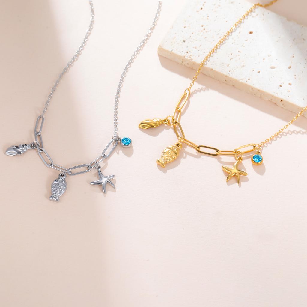 Cazador Sea Fish Conch Starfish Necklaces for Women 2026 Jewelry Stainless Steel Choker Bohemian Birthday Gift Wholesale