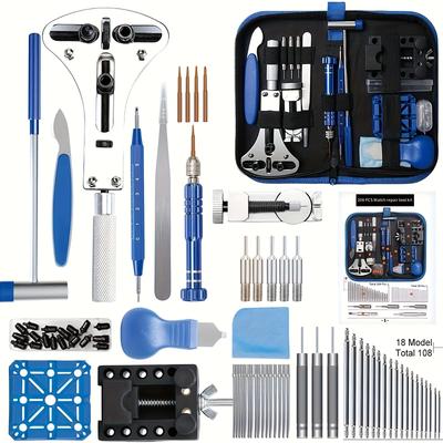Ensemble d'outils de réparation de montres 208, kit de réparation de montres professionnel, comprenant une tige à ressort, un outil de déverrouillage de connexion de bracelet, un ouvre-boîtier, un tournevis, une pince à épiler