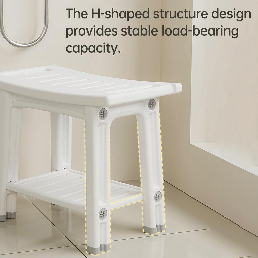 HDPS Shower Benches Shower Chair 2-tier Storage Spaces and Dual Handles Waterproof Stool with Non-slip Pads for Shaving Legs Easy to Assemble