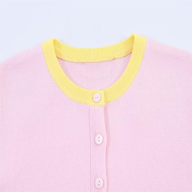 Womens Colorblock Knit Cardigan Sweater Long Sleeve Round Neck Button Front Lightweight Casual Workwear