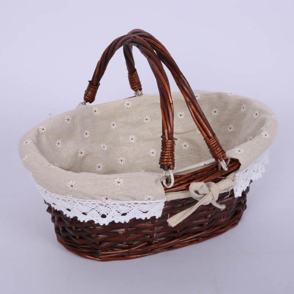 Natural Hand Woven Basket with Handle Storage Basket Linen Cloth Lined for Kitchen Dining and Household Organization