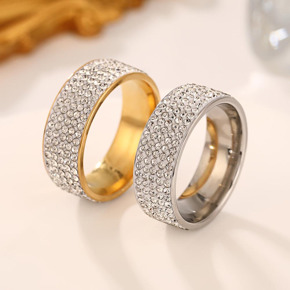 Vintage Retro Style Steel Ring for Women 5 Row Clear Crystal Jewelry Fashion Stainless Steel Engagement Wedding Rings