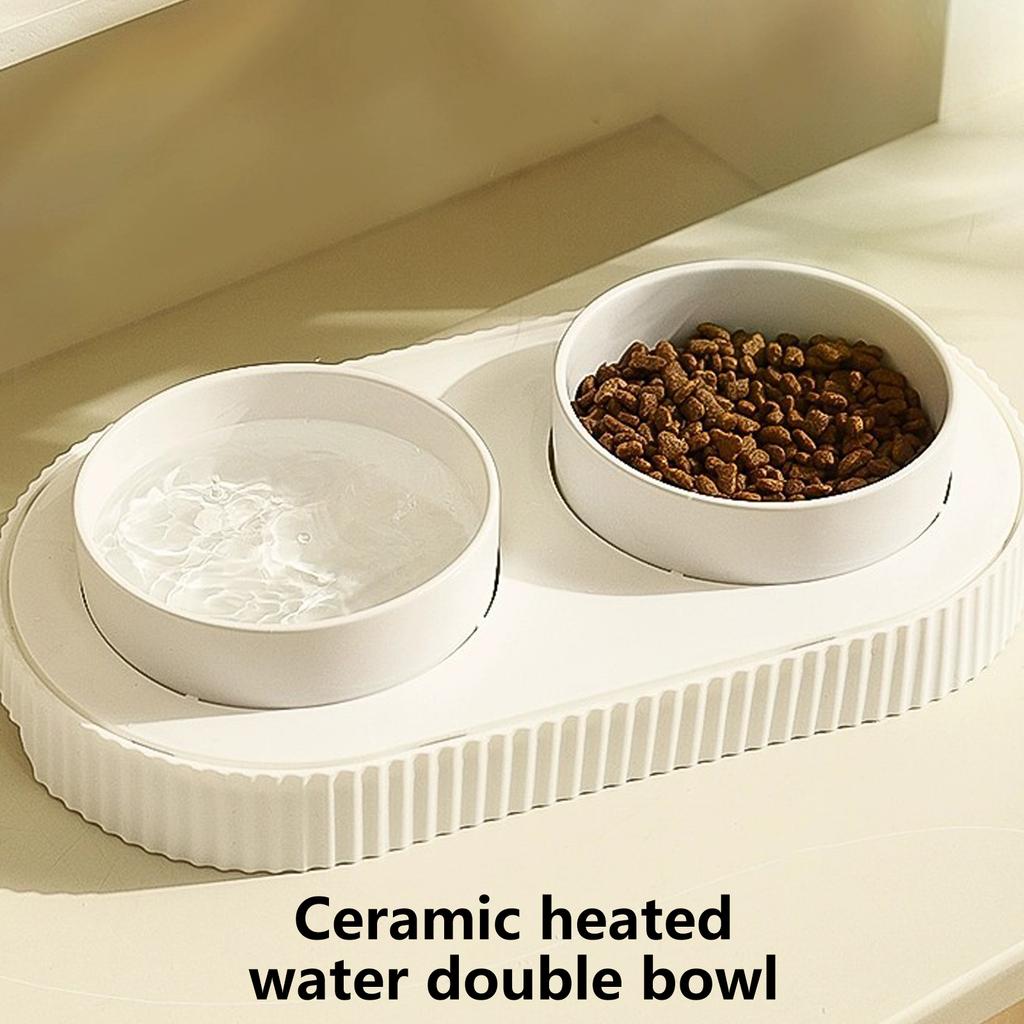 Warm Drinking Double Ceramic Bowls for Pets USB Heated Water Dish Bowl Food Feeder Bowl for Pet Indoor and Outdoor Use