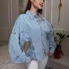 Damen Jeansjacke Revers Langarm Seitliche Schnürung Lässiger Jeansmantel Streetwear Oberteile