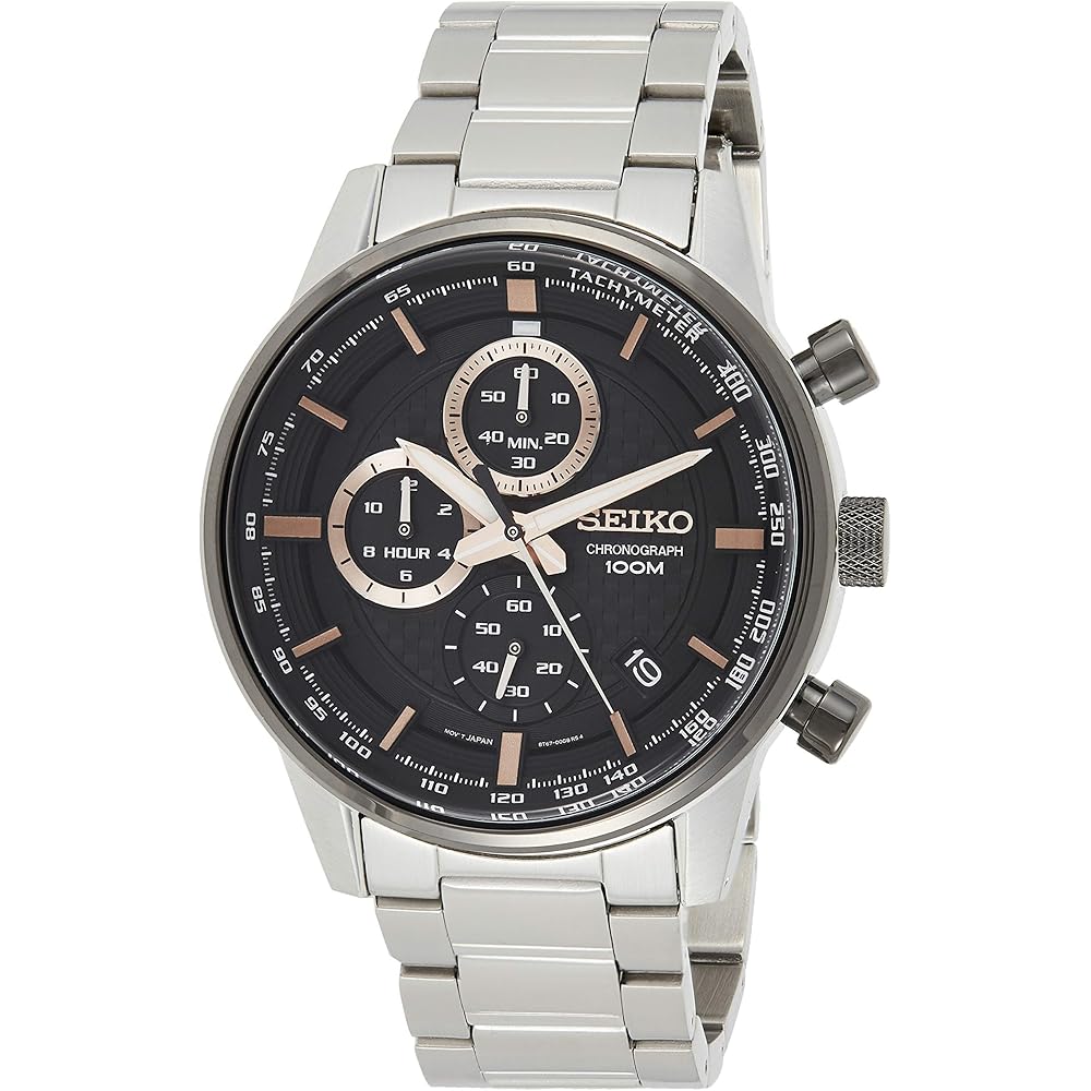 Seiko Quartz Chronograph SSB331P1 Men s Watch Stainless Steel Black Dial 100m Water Resistant