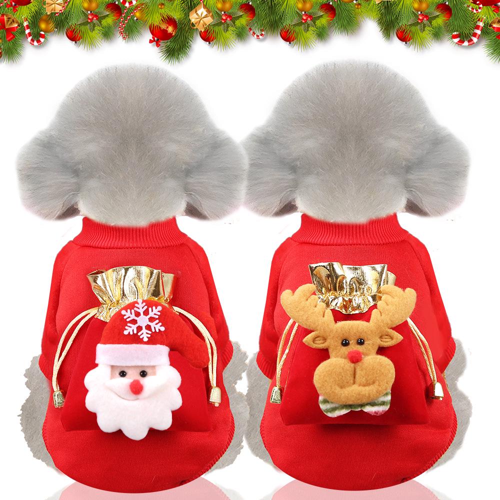 Christmas Dog Clothes Cat Pet Clothes Autumn And Winter Warm Fleece Sweater Blessing Pocket Elk Dog Clothes Pet Supplies