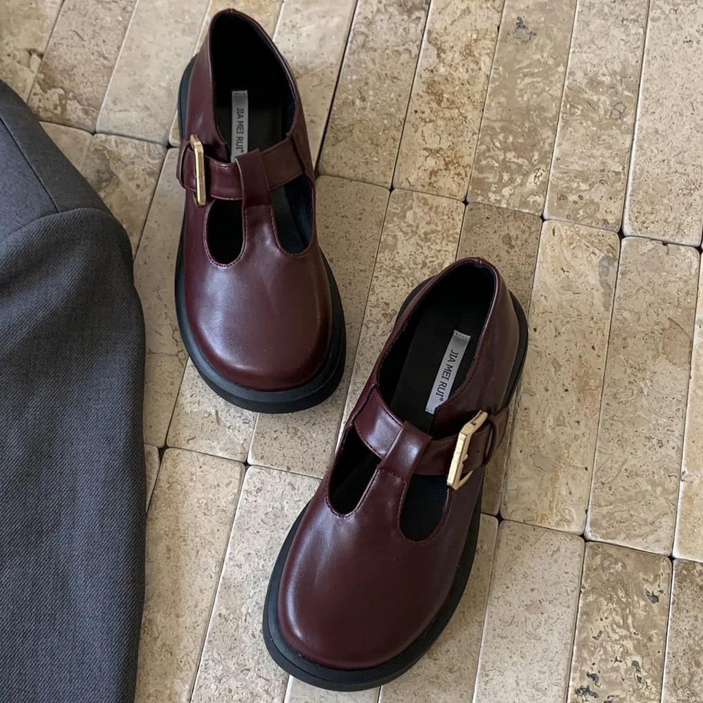 IPPEUM Mary Janes Dam Ballerinaskor Läder Spänne Rund Tå Ballerinas Zapatos Mujer