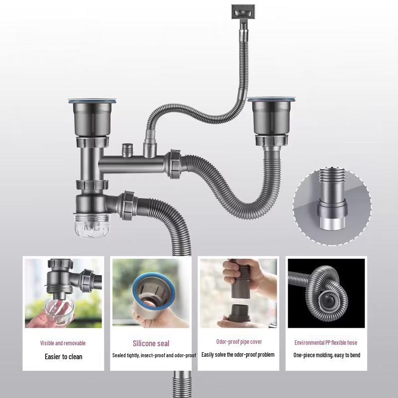304 Stainless Steel Gourd Drain Pipe Kit for Single Sink