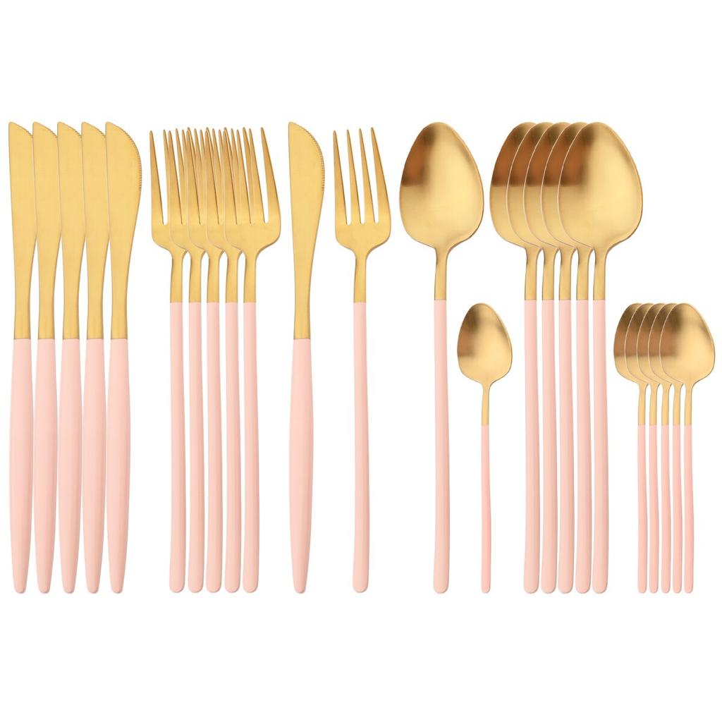 24Pcs Gold Cutlery Set 304 Stainless Steel Dinnerware Set Dinner Knives Forks Coffee Spoon Silverware Kitchen Flatware Tableware