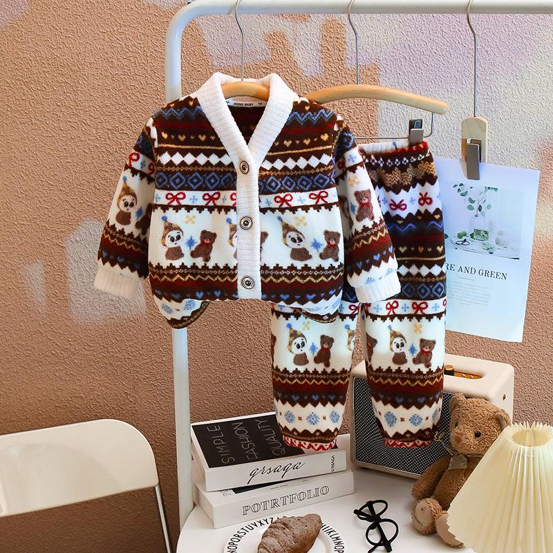 Girls' Velvet Lace Collar Flannel Pajama Set - Autumn/Winter Warmth