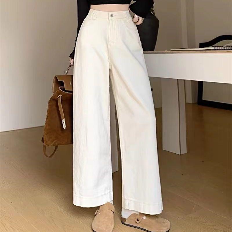 Women s Petite High-Waisted Cropped White Wide-Leg Jeans - Versatile, Slimming, Casual Summer Pants Medium