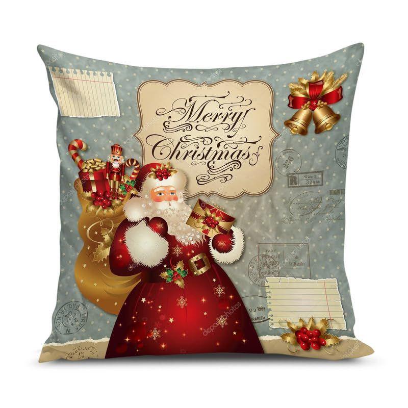 Soft Fabric Designer Decorative Printed Merry Christmas Theme Cushion Cover Xmas Decorations for Sofa Living Room Set of 5 12 X 12 Inch Multi